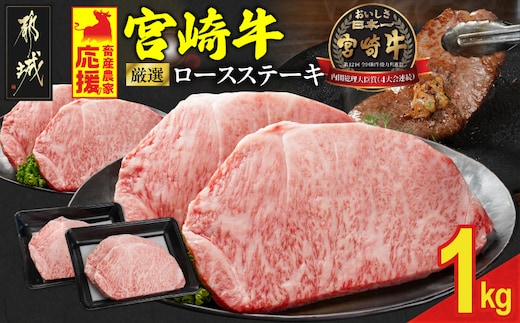 畜産農家応援! 宮崎牛ロースステーキ4枚 計1000g_33-N2-011-1kg