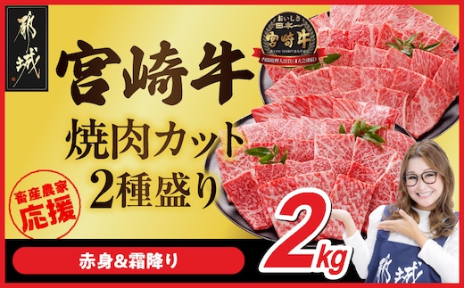 畜産農家応援! 宮崎牛焼肉2種2kgセット(霜降り800g 赤身1200g)_AF-N2-002-2kg-S8A12