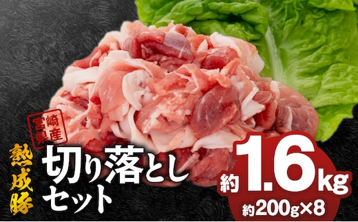 宮崎県産熟成豚 切り落としセット 約200g×8個 N0105-YA6603
