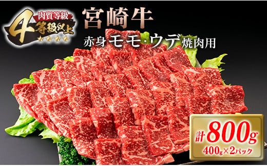 宮崎牛 赤身 モモ ウデ 焼肉 セット 計800g 牛肉 ビーフ 黒毛和牛 国産 ブランド牛 赤身肉 おすすめ おもてなし BBQ バーベキュー グランピング 鉄板焼き ご褒美 お祝い 記念日 詰め合わせ お取り寄せ グルメ 4等級以上 A4ランク以上 宮崎県 日南市 送料無料_DC28-25