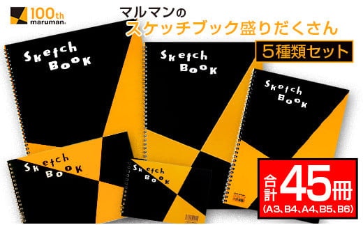 マルマン スケッチブック 盛りだくさん 5種類 セット A3 B4 A4 B5 B6 合計45冊 雑貨 日用品 文房具 画用紙 ノート 国産 リング製本 キャンバス イラスト 文具 筆記用具 画材 事務用品 ビジネスノート スクラップブッキング おすすめ 宮崎県 日南市 送料無料_GC3-25