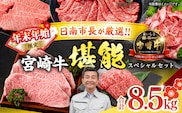 ≪年末年始限定≫日南市長厳選!! 宮崎牛 堪能 セット 合計8.5kg 期間限定 数量限定 肉 牛肉 ステーキ 焼肉 スライス すき焼き しゃぶしゃぶ ロース バラ ウデ モモ 大容量 黒毛和牛 国産 赤身肉 霜降り 食べ比べ 牛丼 おすすめ A4 A5 最高級 宮崎県 送料無料_AG4-25