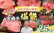 ≪年末年始限定≫日南市長厳選!! 宮崎牛 堪能 セット 合計25kg 期間限定 数量限定 肉 牛肉 ステーキ 焼肉 スライス すき焼き しゃぶしゃぶ ヒレ ロース バラ ウデ モモ 希少部位 大容量 黒毛和牛 国産 赤身肉 霜降り 食べ比べ 牛丼 おすすめ 宮崎県 送料無料_AW3-25