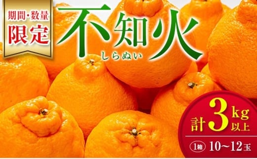 たっぷり果肉とジューシーな果汁!! 不知火 計3kg以上 化粧箱入り 期間限定 数量限定 先行予約 2026 令和8年発送 果物 くだもの 柑橘 みかん しらぬい デザート 国産 食品 おすすめ ギフト 贈り物 贈答 おすそ分け お祝い お返し 宮崎県 日南市 送料無料_BAV10-25