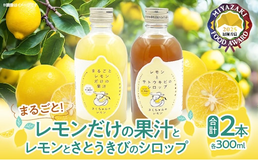 果汁100％「まるごとレモンだけの果汁」と「レモンとさとうきびのシロップ」セット 合計2本 果物 フルーツ くだもの れもん 檸檬 サトウキビ 柑橘 ジュース 飲料 ドリンク 国産 無添加 保存料不使用 ギフト 贈り物 贈答 プレゼント 宮崎県 日南市 送料無料_BC135-25