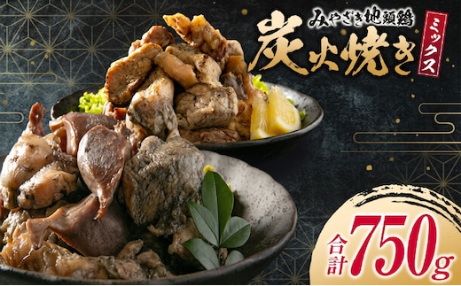 みやざき地頭鶏 炭火焼き ミックス 合計750g 鶏肉 チキン 国産 加工品 食品 惣菜 モモ ムネ 手羽先 砂ずり おかず おつまみ 真空パック 小分け 宮崎名物 ブランド 簡単調理 晩ご飯 おすすめ お取り寄せ グルメ 宮崎県 日南市 送料無料_C122-24