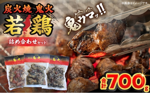 炭火焼 鬼火 若鶏 詰め合わせ セット 合計700g 肉 鶏肉 チキン 小分け 炭火焼き 鳥 鶏 真空パック 国産 加工品 惣菜 簡単調理 ハラミ ハツ 食品 ギフト プレゼント 贈り物 贈答 おかず おつまみ 食べ比べ 宮崎名物 おすそ分け 冷凍 宮崎県 日南市 送料無料_CAV5-25