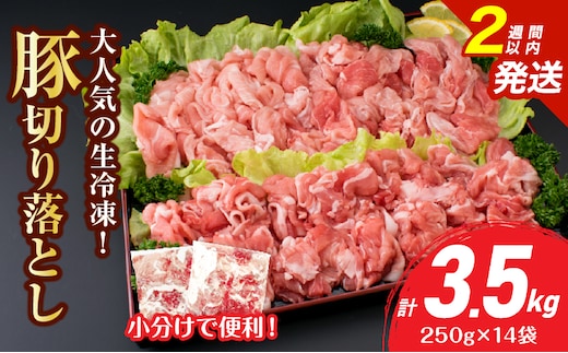大人気 生冷凍 厳選 豚切り落とし 計3.5kg 国産 食品 豚肉 ぶた ポーク 小分け 個包装 真空パック 便利 大容量 生姜焼き 野菜炒め 豚汁 肉じゃが 豚丼 お弁当 おかず 晩ご飯 おすすめ 使い切りサイズ 万能食材 おすそ分け 宮崎県 日南市 送料無料_D110-25-2W
