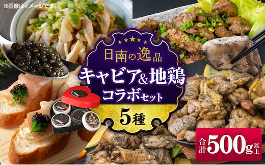 数量限定 日南の逸品 キャビア＆地鶏 コラボセット (全5種類) 炭火焼 地頭鶏 三大珍味 高級 黒いダイヤ 魚卵 魚介 魚貝 国産 食品 加工品 惣菜 簡単調理 プレゼント 贈り物 ギフト ご褒美 お祝い 記念日 パーティー お取り寄せ グルメ 宮崎県 日南市 送料無料_DD16-25