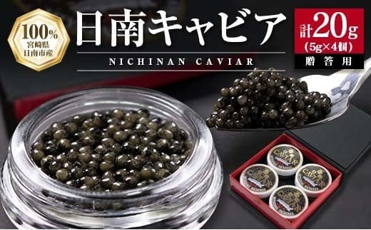 日南CAVIAR キャビア 5g 4個 計20g 魚卵 魚介 国産 食品 加工品 高級食材 贅沢 三大珍味 黒いダイヤ おつまみ ご褒美 記念日 お祝い パーティー オードブル 個包装 ギフト 贈り物 贈答 プレゼント お取り寄せ グルメ おすすめ 水産物 宮崎県 送料無料_FD3-23