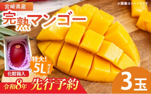 特大5Lサイズ 宮崎県産 完熟マンゴー 3玉 化粧箱入り 令和8年発送分 期間限定 数量限定 フルーツ 果物 くだもの 国産 食品 デザート おすすめ ご褒美 贅沢 産地直送 特大 希少 お祝 お土産 プレゼント ギフト 贈り物 宮崎県 日南市 送料無料_FF7-24