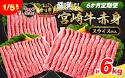 6か月定期便 数量限定 厳選 宮崎牛 赤身 スライス 合計6kg 牛肉 国産 すき焼き BBQ 人気 黒毛和牛 肩ウデ モモ しゃぶしゃぶ A4 A5 等級 ギフト 贈答 小分け 食品 選べる ミヤチク 宮崎県 日南市 送料無料_NH1-25