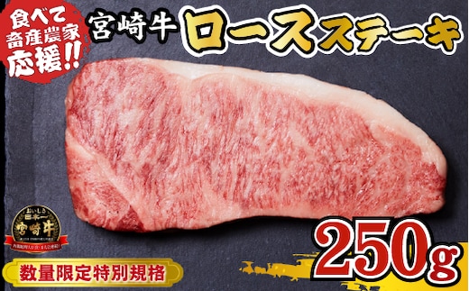 【内閣総理大臣賞 4大会連続受賞】A4等級以上 宮崎牛 ロースステーキ 250g（牛肉 黒毛和牛 畜産農家応援 ロース ステーキ 赤身 数量限定）