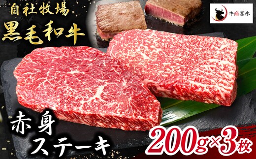 【自社牧場和牛】小林市産 黒毛和牛 赤身ステーキ 200g×3枚（牛肉 国産牛 黒毛和牛 和牛 赤身 ステーキ）