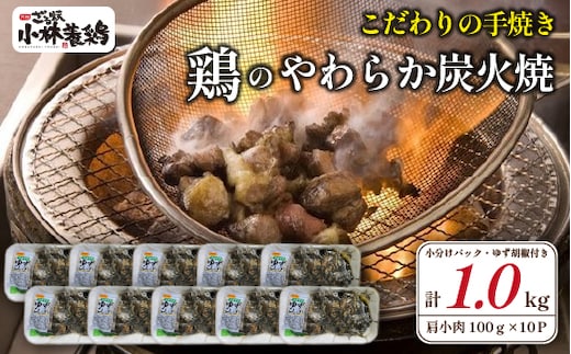 【テレビで紹介！元祖ざる焼き小林養鶏】やわらか炭火焼100g×10Pセット（国産 鶏 鶏肉 小分け 炭火焼 惣菜 調理済 冷凍 宮崎 小林市）