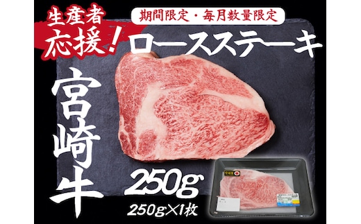 【生産者応援！】宮崎牛ロースステーキ250g（ 宮崎牛 国産 牛肉 和牛 霜降り ステーキ ロース 冷凍 送料無料）