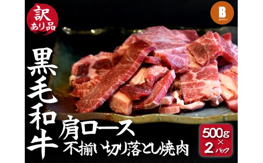 【訳あり】黒毛和牛肩ロース不揃い切り落とし焼肉 500ｇ×2P（国産 牛肉 和牛 黒毛和牛 宮崎県産 不揃い 訳あり 焼肉 ロース 送料無料）