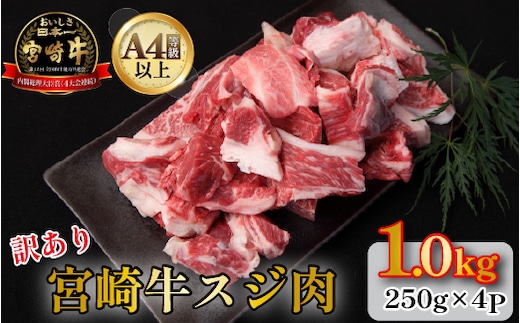 【訳あり・A4等級以上】宮崎牛 濃厚スジ肉 1.0kg程度 黒毛和牛 牛肉 和牛 赤身 スジ 牛すじ 牛スジ カレー 煮物 