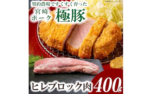 【産地直送】契約農場ですくすく育った宮崎ポーク極豚ヒレブロック 400g