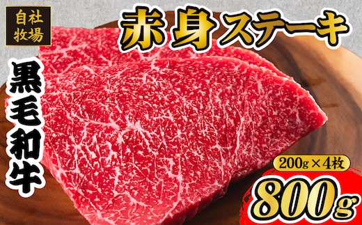 【自社牧場和牛】小林市産 黒毛和牛 赤身ステーキ 200g×4枚（牛肉 国産牛 黒毛和牛 和牛 赤身 ステーキ）