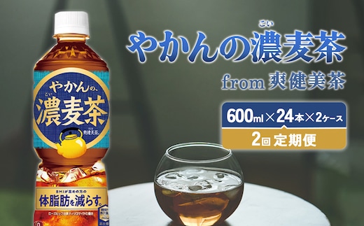 【2回定期便】やかんの濃麦茶 from 爽健美茶 600ml PET×24本（2ケース）合計96本【コカコーラ】 日本茶 お茶 麦茶 ペットボトル カフェインゼロ 常温 送料無料 こども 美容 むくみ BMI 体脂肪