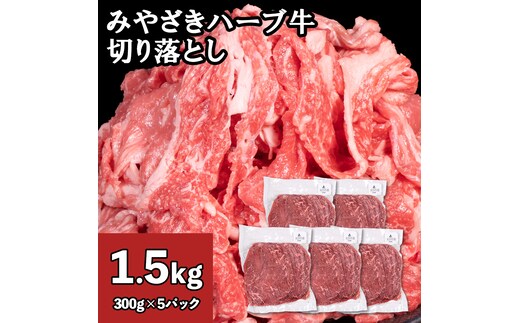 牛肉 切り落とし 宮崎 ハーブ牛 1.5kg（300g×5パック） 小分け 真空パック 冷凍