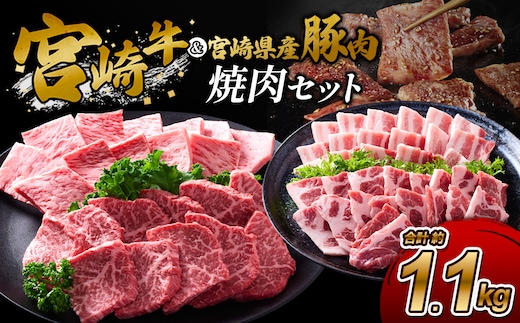 【宮崎牛・豚】焼肉食べ比べ 1.1kg (牛400g/豚700g) 真空パック 冷凍 小分け