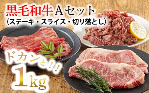 黒毛和牛Aセット（ステーキ・スライス・切り落とし）3種で1kg TF0561-P00020