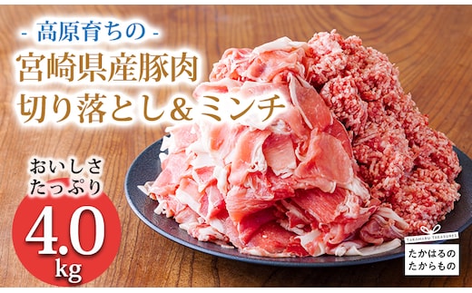 高原育ちの宮崎県産豚肉切り落とし＆ミンチ4kg おいしさたっぷり アレンジ色々 [夕食 お弁当 一人暮らし 万能食材 生姜焼き しゃぶしゃぶ ハンバーグ 餃子 肉巻き ミートソース 麻婆豆腐] TF0767-P00070