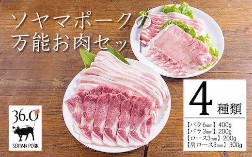 ソヤマポークの万能お肉セット全4種類(バラ2タイプ ロース 肩ロース) 1.1kg TF831-P00078
