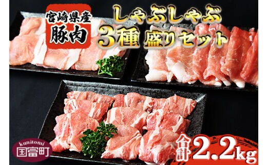 ＜宮崎県産豚しゃぶしゃぶ 三種盛りセット 合計2.2kg＞翌月末迄に順次出荷【b0386_ty】