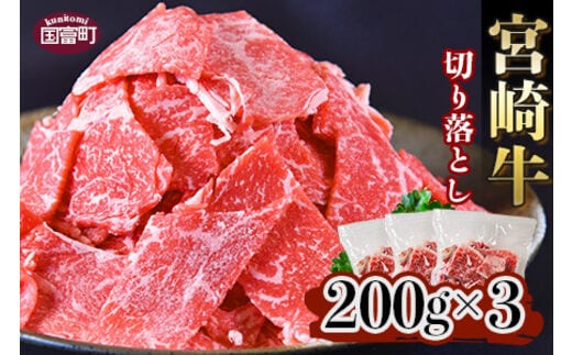 ＜宮崎牛 切り落とし 合計600g（200g×3）＞翌月末迄に順次出荷【a0330_ty】