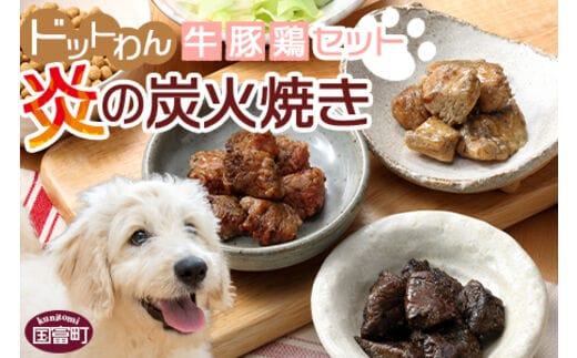 ＜愛犬用 ドットわん 炎の炭火焼き 牛豚鶏セット＞翌月末迄に順次出荷【0638_pb】