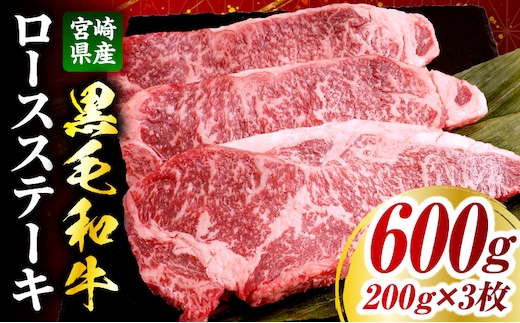 宮崎県産黒毛和牛(経産)ロースステーキ3枚 600g