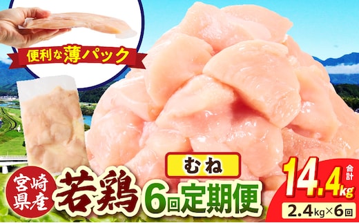 宮崎県産 若鶏切身 むね肉 2.4kg（300g×8袋）【6か月定期便】