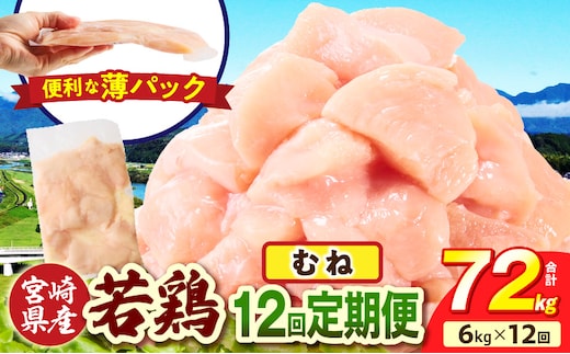 宮崎県産 若鶏切身 むね肉 6kg（300g×20袋）【12か月定期便】