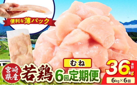宮崎県産 若鶏切身 むね肉 6kg（300g×20袋）【6か月定期便】肉 お肉 精肉 鶏肉 鶏 鳥 とり とりにく 若鶏 若鳥 むね ムネ肉 切身 カット済み 小分け パック 便利 からあげ お弁当 おかず 宮崎県産 宮崎産 国産 冷凍 定期便 おすそ分け