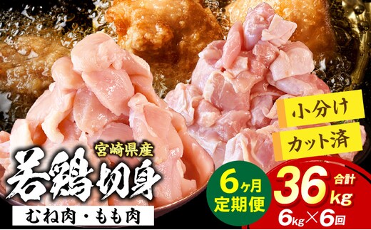 宮崎県産 若鶏切身 むね肉&もも肉 6kg（各300g×10袋）【6か月定期便】