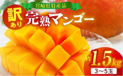 訳あり 宮崎県産 完熟マンゴー 合計約1.5kg（3～5玉）