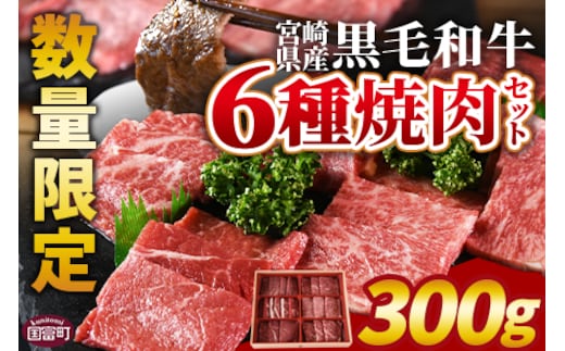 数量限定 ＜宮崎県産黒毛和牛(経産)6種焼肉セット 300g＞入金確認後、1～3か月以内に順次出荷【 国産 黒毛和牛 牛肉 牛 精肉 焼き肉 焼肉 サーロイン リブロース 肩ロース ウデ モモ バラ 贈答品 ギフト 贈り物 グルメ ミヤチク 宮崎県 国富町 】【b0749_my_x2】