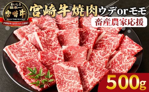 【期間限定】＜宮崎牛 赤身焼肉 1パック（500g）＞2026年1月に順次出荷【 国産 黒毛和牛 牛肉 牛 精肉 カット肉 BBQ ウデ肉 モモ肉 4等級以上 ブランド牛 赤身 旨味 贈答品 ギフト 贈り物 プレゼント 化粧箱 グルメ ミヤチク 宮崎県 国富町 】 [b0990_my_ouen_jan_x2]
