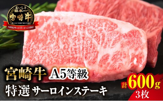 【新鮮チルド】宮崎牛特選サーロインステーキ 合計600g（3枚）