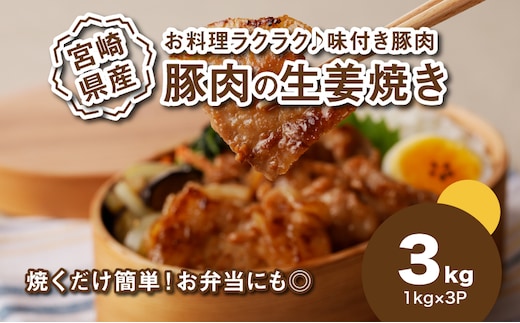 簡単調理 宮崎県産豚肉の生姜焼き 1kg×3 K16_0153