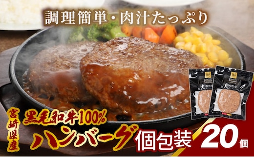 宮崎県産黒毛和牛100%ハンバーグ(20個/冷凍) K16_0161