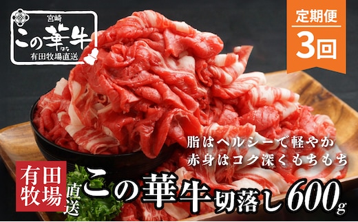 有田牧場直送 この華牛切り落とし600g 3ヶ月定期便_K20_T001_2