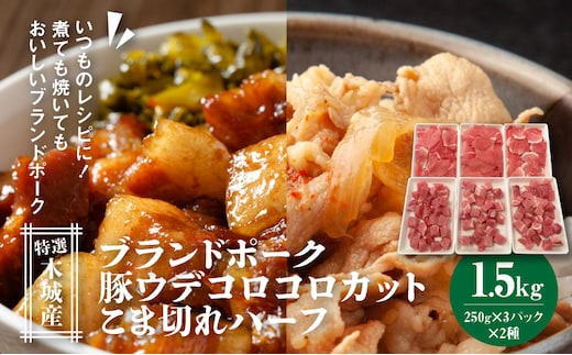 特選木城産 豚ウデコロコロカット・こま切れハーフ各250ｇ×3 K56_0017