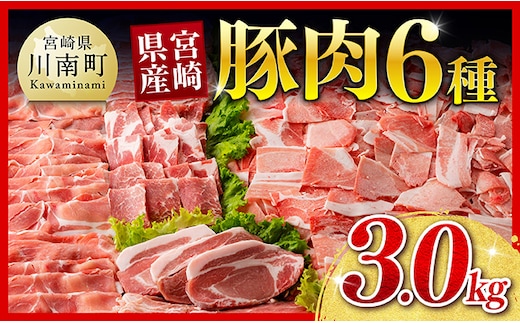 【ご入金確認後、14日以内に発送】宮崎県産豚肉６種 3.0kg 【 国産 宮崎県産 肉 豚肉 ぶた ロース 豚バラ とんかつ 焼肉 ミヤチク 】［B00626ss］