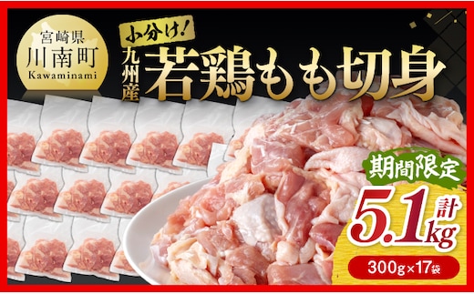 企業努力により実現！ 若鶏もも切身 計5.1kg(4.8kg(300g×16袋)+300g) 【 国産 九州産 鶏肉 肉 とり もも肉 モモ 5.1kg からあげ チキン南蛮 送料無料 】［C00711］