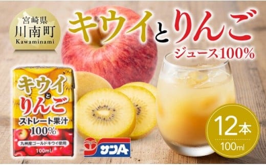 サンAキウイとりんごジュース100％ 100ml紙パック×12本 【 飲料 ジュース キウイ りんご リンゴ 九州産 紙パック 送料無料 】 [C03017]