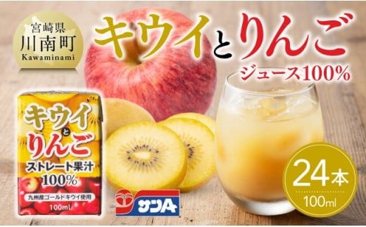 サンAキウイとりんごジュース100％ 100ml紙パック×12本×2ケース 【 飲料 ジュース キウイ りんご リンゴ 九州産 紙パック 送料無料 】 [C03018]